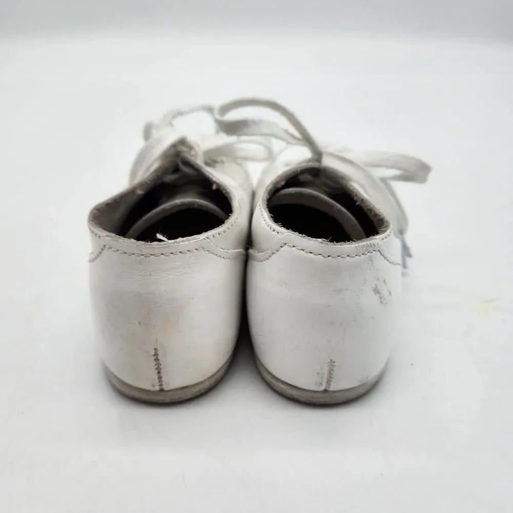 Vintage Baby Sz 4.5 White Leather Walking Shoes High Top Hard Bottom Lace Up B